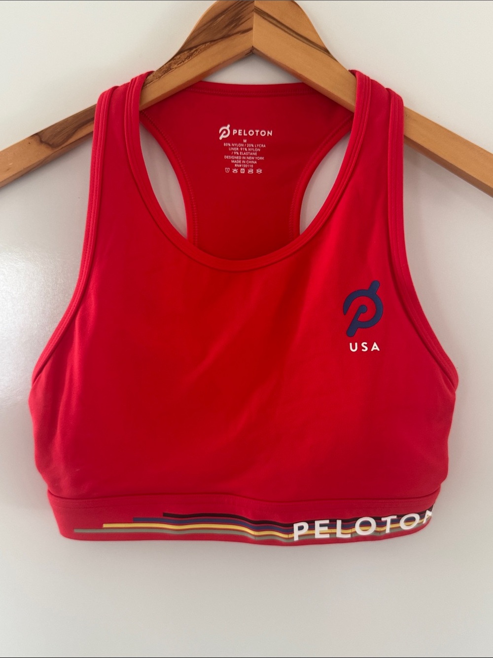 Peloton Sports Bra Women Medium Red Nylon Stretch Olympics line Racerback